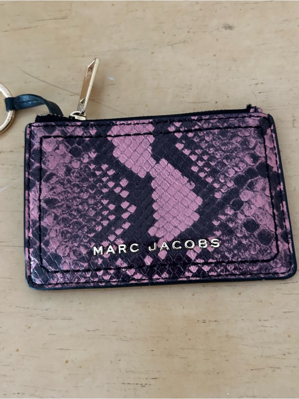 Marc Jacobs snakeskin embossed Lesther card and key case in black and pink